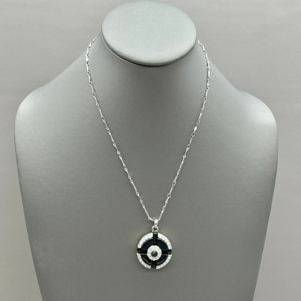Bananaโ Republic Necklace Womens Silver Tone Black Enamel Crystal Round 20 Inch